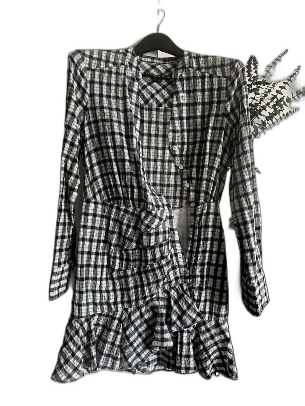 Veronica Beard Jeans Plaid Ruffle-Hem Dress S